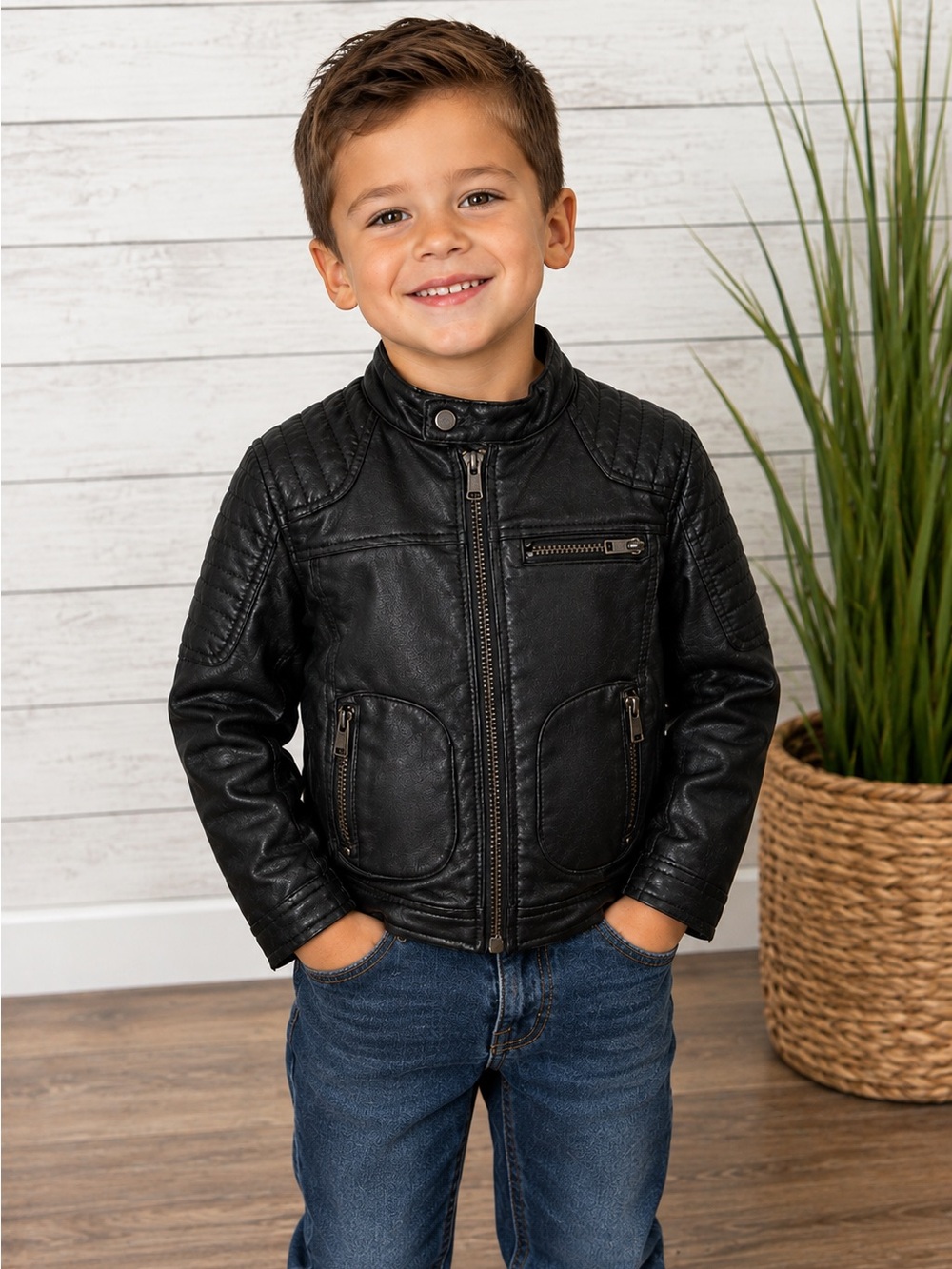 LJYH Kids leather motorcycle jacket size 5/6 ~ Excellent Like New